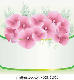Light green background with bouquet of pink flowers