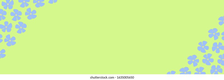 Light green background in the corners painted with purple flowers. banner. copy space