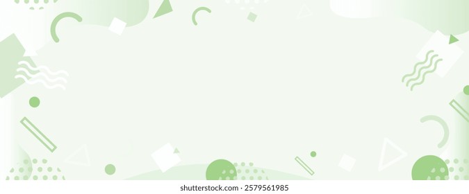 Light green background with geometric shapes. The background is soft and pastel green with a smooth texture and abstract design. Memphis pattern frame background. Green background vector.