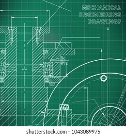 Light green background. Grid. Technical illustration. Mechanical engineering. Technical design. Instrument making. Cover, banner, flyer, background