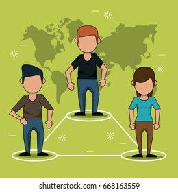 light green background with map of the world and link between people