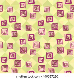 light green background of pink square spirals