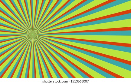 Light green Background with retro rays. Vintage backdrop, boom, comic, circus pattern. Cartoon pop art template. Vector