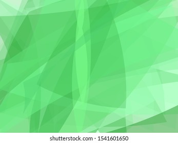 Light green background with translucent shapes of different shapes. Abstract backdrop for layouts, for various purposes. Geometric texture. Dynamic, modern style. Mosaic, stained glass pattern. 