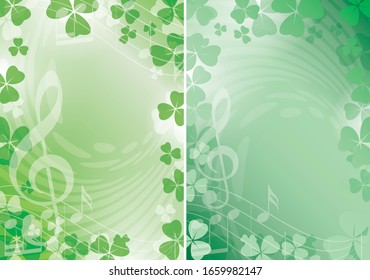 light green backgrounds with music notes and clovers for st patrick's day - vector decorations