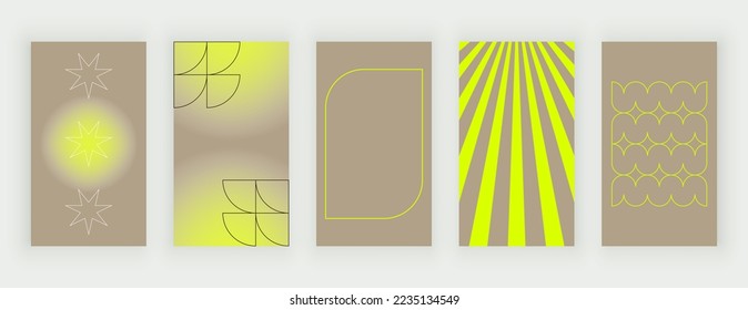 Light green and beige groovy retro backgrounds for stories with wavy lines