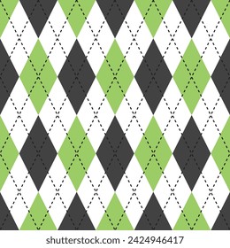 Light green and black argyle pattern. Argyle vector pattern. Argyle pattern. Seamless geometric pattern for clothing, wrapping paper, backdrop, background, gift card, sweater.