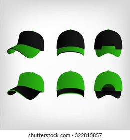 Light green and black baseball cap vector set