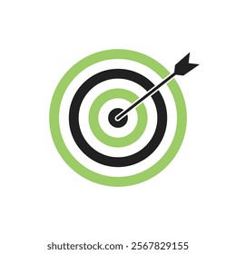 Light green and black bullseye dart target icon. Dart target goal marketing sign. Arrow dart logo vector. Winner dart sign.