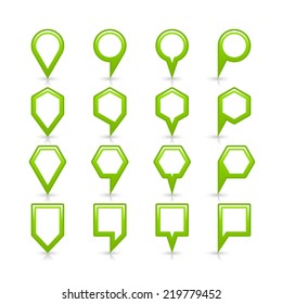 Light green blank map pin sign satin location icon with gray shadow and reflection isolated on white background. Web design element save in vector illustration 8 eps