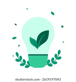 Light Green Bulb with Dark Green Leaves for Eco-Friendly Energy