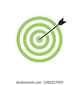 Light green bullseye dart target icon with black arrow. Dart target goal marketing sign. Arrow dart logo vector. Winner dart sign.