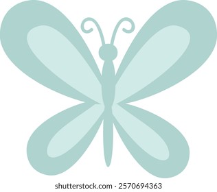 Light green butterfly spreading its wings in a white background, representing beauty, nature, and transformation, perfect for children s illustrations or nature themed projects