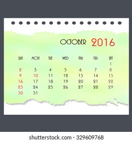 Light green calendar on new year 2016
