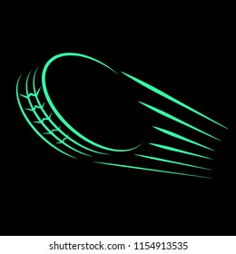 Light green car wheel silhouette with speed track isolated on black background