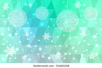 Light Green christmas postcard low polygon background. Vector illustration consisting of triangles. Abstract triangular polygonal origami or crystal design of New Year celebration.