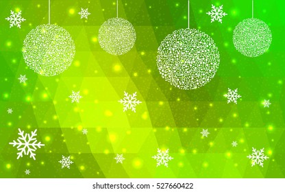 Light green christmas postcard low polygon background. Vector illustration consisting of triangles. Abstract triangular polygonal origami or crystal design of New Year celebration.