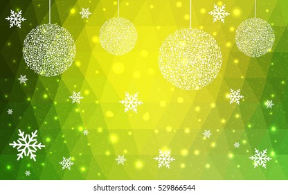 Light Green christmas postcard low polygon background. Vector illustration consisting of triangles. Abstract triangular polygonal origami or crystal design of New Year celebration.