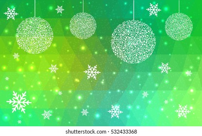 Light Green christmas postcard low polygon background. Vector illustration consisting of triangles. Abstract triangular polygonal origami or crystal design of New Year celebration.