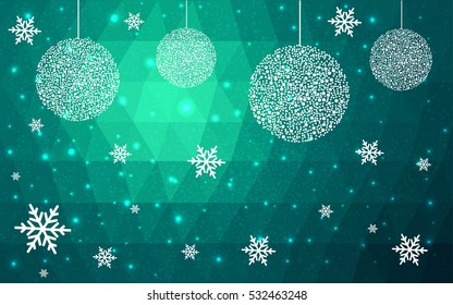 Light Green christmas postcard low polygon background. Vector illustration consisting of triangles. Abstract triangular polygonal origami or crystal design of New Year celebration.