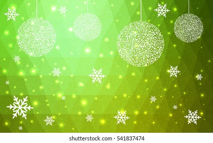 Light Green christmas postcard low polygon background. Vector illustration consisting of triangles. Abstract triangular polygonal origami or crystal design of New Year celebration.