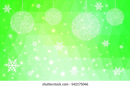 Light Green christmas postcard low polygon background. Vector illustration consisting of triangles. Abstract triangular polygonal origami or crystal design of New Year celebration.