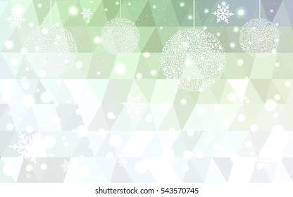Light Green christmas postcard low polygon background. Vector illustration consisting of triangles. Abstract triangular polygonal origami or crystal design of New Year celebration.