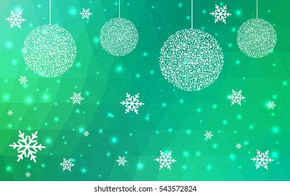 Light green christmas postcard low polygon background. Vector illustration consisting of triangles. Abstract triangular polygonal origami or crystal design of New Year celebration.