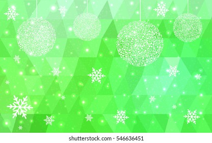 Light Green christmas postcard low polygon background. Vector illustration consisting of triangles. Abstract triangular polygonal origami or crystal design of New Year celebration.