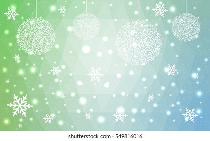 Light Green christmas postcard low polygon background. Vector illustration consisting of triangles. Abstract triangular polygonal origami or crystal design of New Year celebration.