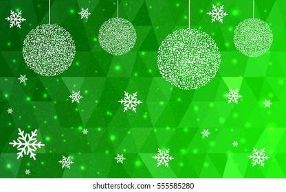 Light Green christmas postcard low polygon background. Vector illustration consisting of triangles. Abstract triangular polygonal origami or crystal design of New Year celebration.