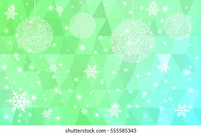 Light Green christmas postcard low polygon background. Vector illustration consisting of triangles. Abstract triangular polygonal origami or crystal design of New Year celebration.