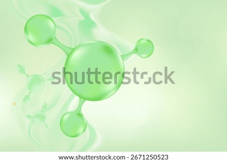 Light green clear molecule of hyaluronic acid or collagen, mint green nano 3D cell, vector bio scientific icon. Cosmetology treatment gradient background. Beauty science, skin care molecular concept
