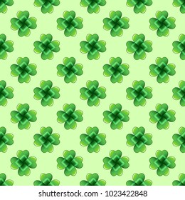 Light green clover leaves vector seamless pattern. Nature spring background. Irish traditional St. Patrick's day design element.