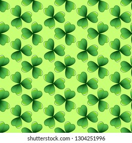 Light green clover leaves vector seamless pattern. Nature spring background. Irish traditional St. Patrick's day design element.