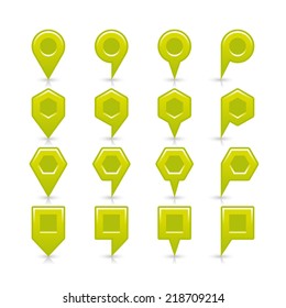 Light green color map pin sign satin location icon with dark empty copy space and gray shadow, reflection isolated on white background. Web design element save in vector illustration 8 eps