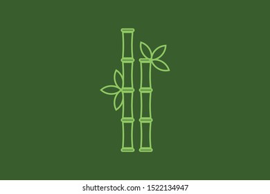 Light green colored bamboo line icon on dark green background. 