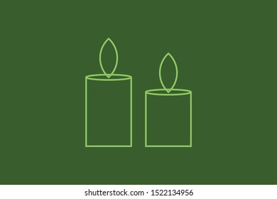 Light green colored candle line icon on dark green background. 