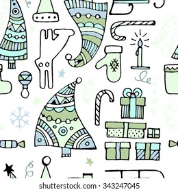 Light green colored decorative hand drawn christmas elements vector illustration