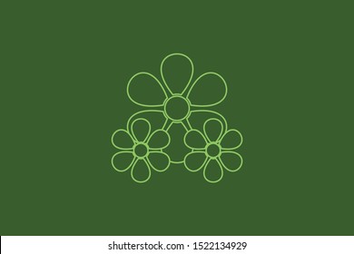 Light green colored spa flower line icon on dark green background. 