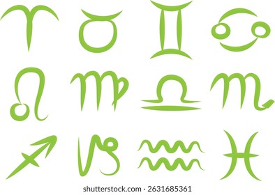 light green colorful astrology zodiac brush stroke hand drawn signs