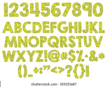 light green craquelure alphabet against white background, abstract vector art illustration