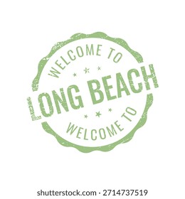Texto de sello angustiado verde claro Bienvenido a Long Beach California beach travel