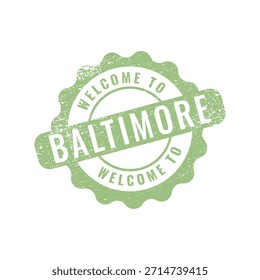 Texto de sello afligido verde claro Bienvenido a Baltimore Maryland travel