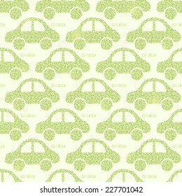 Light Green Eco Car Seamless Pattern. Vector Illustration of Earth Protection Concept