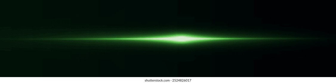 Light green effect reflections, neon illumination in white colors. Bright light lens. Police light effects, lines. Shiny stars, glowing sparks on a black background. Vector green light effect