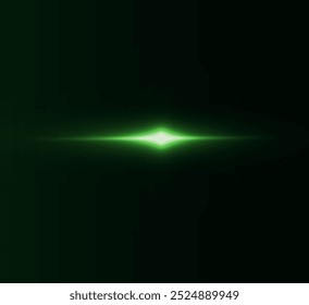 Reflexões de efeito verde claro, iluminação neon em cores brancas. Lente clara brilhante. Efeitos de luz policial, linhas. Estrelas brilhantes, faíscas brilhantes sobre um fundo preto. Efeito de luz verde de vetor