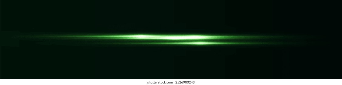 Reflexões de efeito verde claro, iluminação neon em cores brancas. Lente clara brilhante. Efeitos de luz policial, linhas. Estrelas brilhantes, faíscas brilhantes sobre um fundo preto. Efeito de luz verde de vetor