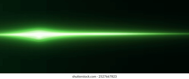 Reflejos de efecto verde claro, iluminación de neón en colores blancos. Lente de luz brillante. Efectos de luz de la policía, líneas. Estrellas brillantes, chispas brillantes sobre un fondo negro. Vector efecto de luz verde