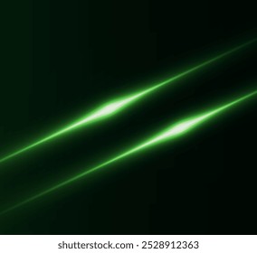 Light green effect reflections, neon illumination in white colors. Bright light lens. Police light effects, lines. Shiny stars, glowing sparks on a black background. Vector green light effect